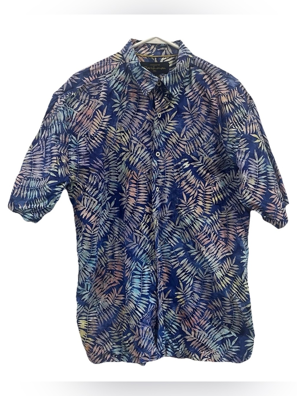 Pete Huntington Mens Hawaiian Shirt Floral Tie Dye Button Up Short Sleeve Size L